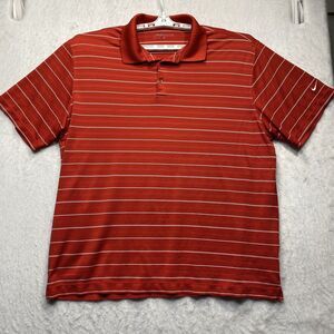 Nike Golf Shirt Mens Dri-Fit Polo XL Red White Striped Short Sleeve Embroidered